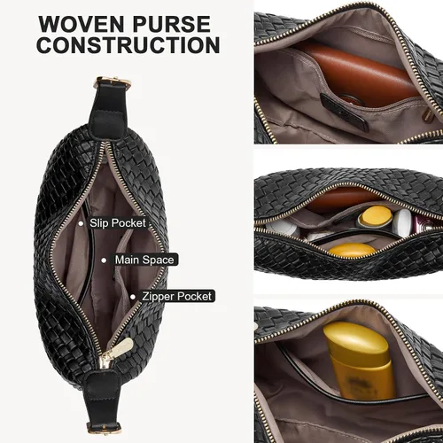 Vista 3 de BOSTANTEN Bolso Hobo de cuero tejido