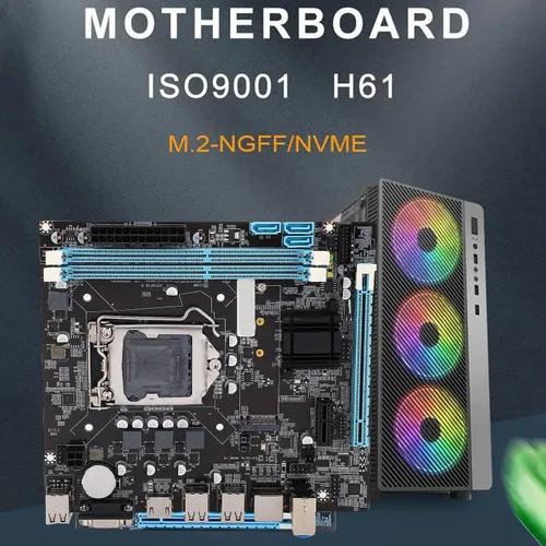 Vista 5 de H61 LGA1155 Placa base, DDR3 Micro ATX placa base de computadora para LGA1155 Socket I3 I5 I7, placa base para juegos para CPU serie, M.2 NVMe NGFF