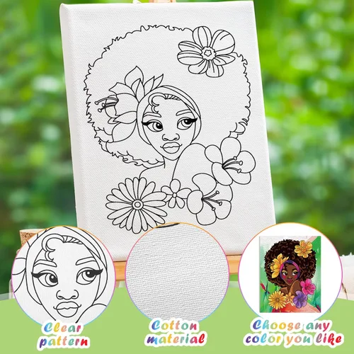 Vista 3 de Chuangdi 10 lienzos predibujados Afro Queen para pintar pintura preimpresa y suministros de fiesta de 8 x 10 pulgadas, kit de pintura de tablero