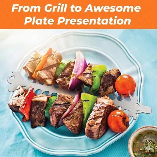 Vista 6 de Proud Grill Slide & Serve BBQ - Juego de 2 brochetas reutilizables de acero inoxidable Ideal para asar shish Kabobs Uso para carne de res