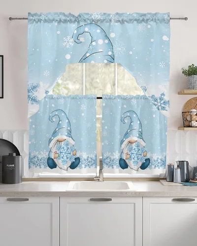 Vista 22 de Cenefa de árbol de copo de nieve, cenefa con dobladillo para barra, paneles de cortina para dormitorio, sala de estar, baño, cafetería, ventanas