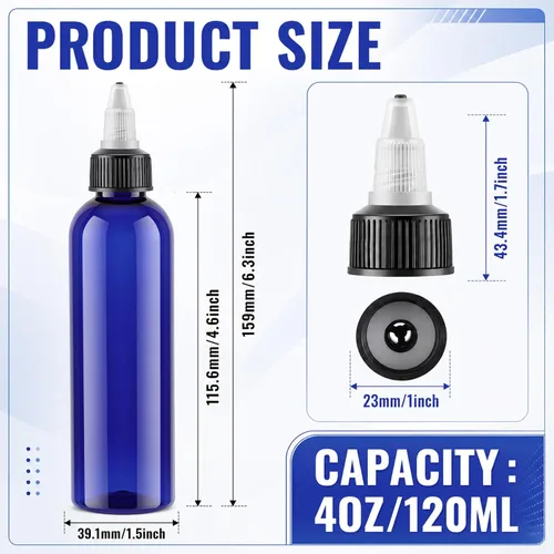 Vista 2 de Irenare 100 botellas de plástico para apretar de 4 onzas, botellas aplicadoras de aceite para el cabello, botellas vacías Boston para condimentos