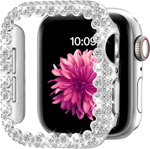 Vista 7 de Funda Bling Compatible con Apple Watch Series 6/5/4/SE 3/SE 2/SE 40mm, Protector de Cara de Diamante para Mujeres, Protector de Marco Duro de PC