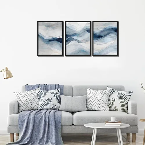 Vista 2 de Arte de pared enmarcado 3D texturizado azul abstracto, pinturas modernas de decoración de pared azul marino abstracto, pósters de textura