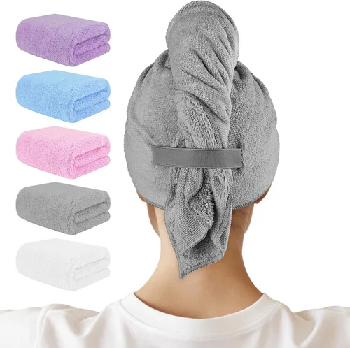 Vista 11 de AIDEA - Toalla para el cabello, paquete de 5 toallas absorbentes de secado rápido de 26 x 10 pulgadas Microfiber Hair Towel for Curly & Long Hair
