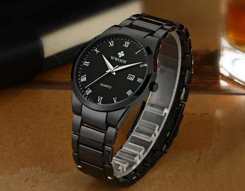 Vista 4 de WWOOR Men's Quartz Stainless Steel and Metal Black and Gold Watches for Men Waterproof Casual Wrist Watch with Date