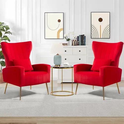 Vista 40 de ZJhome Sillas Modernas para Sala de Estar de Terciopelo Silla de Acento Sillón con Almohada Lumbar, Sillas de Dormitorio de Respaldo Alto Silla