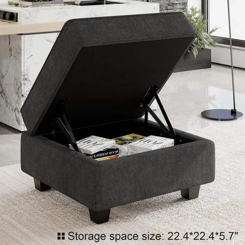 Vista 4 de Belffin Tela modular sofá seccional almacenamiento otomano módulo sofá lado seccional libre configuración otomana negro