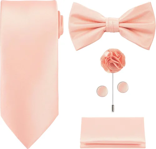 Vista 42 de TIE G 5pcs Tie Set in WHITE OR BLACK GIFT BOX: Solid Color Necktie, Satin Bow Tie, Pocket Square, Lapel, Cuff Links A-aqua