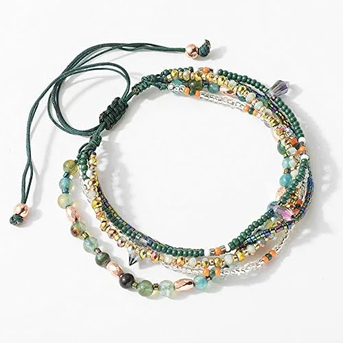 Vista 4 de Joya Gift Handmade Adjustable Wrap Bracelet Bohemian String Braided Beads Anklets Gifts for Women Girls