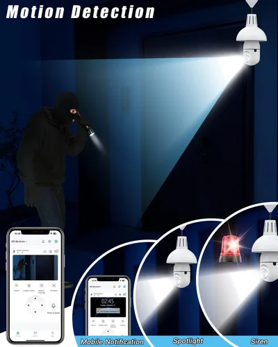 Vista 4 de UPULTRA 2PK - Cámara de seguridad de bombilla de luz, cámaras de seguridad inalámbricas de 360° para seguridad del hogar en interiores y exteriores