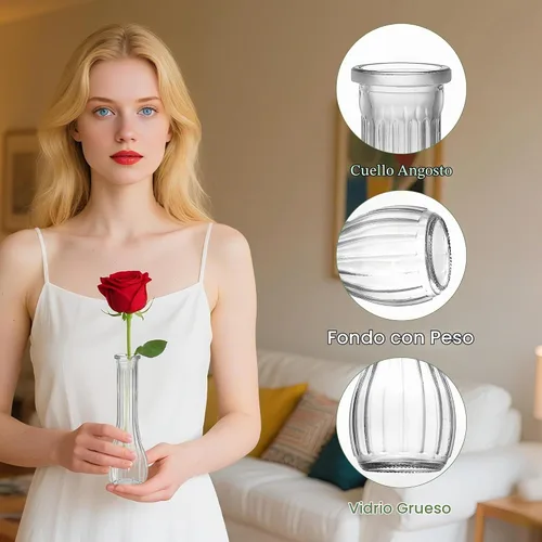 Vista 6 de Jarrones altos de cristal para centros de mesa, jarrón acanalado a granel a granel, moderno jarrones florales delgados de 8 pulgadas para decoración