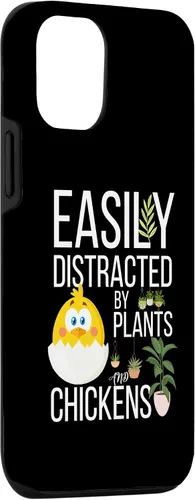 Vista 3 de iPhone 15 divertida cita de granja, fácil de distraer con plantas y pollos caso