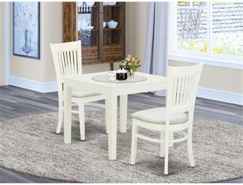 Vista 2 de East West Furniture OXVA3-LWH-C - Juego de muebles de comedor de 3 piezas contiene una mesa de cocina cuadrada y 2 sillas de comedor tapizadas