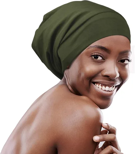 Vista 12 de FocusCare - Gorro de satén para dormir, para mujer, regalos para mujeres con cabello rizado o con frizz Verde militar
