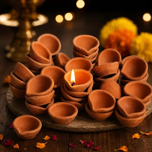 Vista 5 de Pure Source India Arcilla natural tradicional Diwali Ke Diye Diya arcilla de tierra Mitti Ka Diva Diyas para Pooja (juego de 48 piezas)