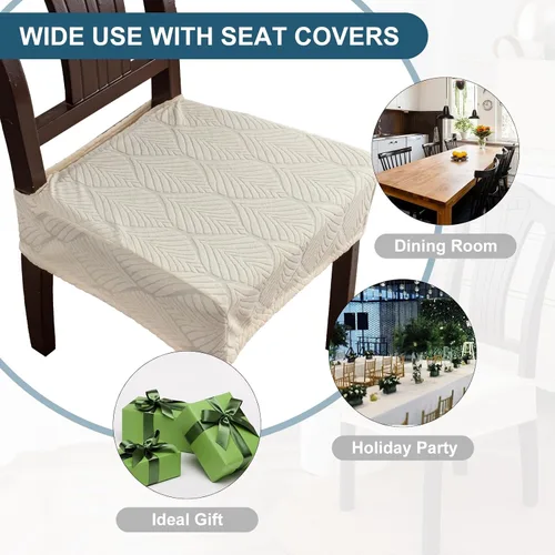 Vista 8 de Fundas de asiento para silla de comedor, extraíbles y lavables, juego de 2, fundas de cojín de asiento de silla de jacquard, protectores