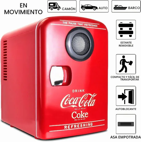 Vista 7 de Coca-Cola - Mini refrigerador de 4 litros, altavoz Bluetooth, 6 latas, rojo