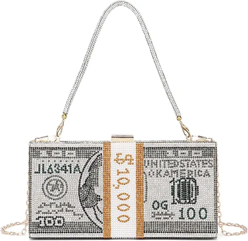 Vista 8 de Covelin Bolso de mano Dollar para mujer, bolso de noche con diamantes de imitación