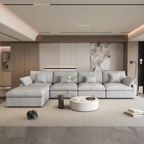 Vista 47 de WJShome Sofá Seccional Cloud Couch de 83 pulgadas para sala de estar, sofá seccional modular relleno de plumón, sofás en forma de L con otomana