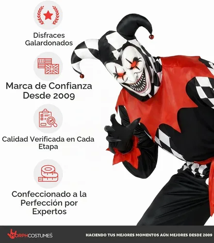 Vista 5 de Morph, Disfraz de bufón para hombre, traje de bufón, disfraces de Halloween