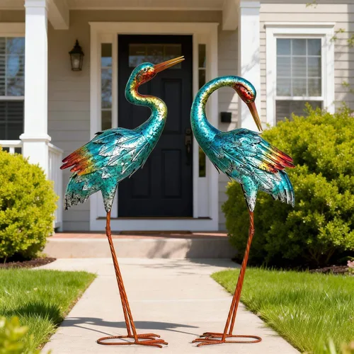 Vista 8 de Natelf Estatuas de grúa para decoración de jardín, esculturas de garza azul, esculturas de césped de pájaros grandes de metal y estatua