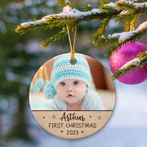 Vista 5 de Primer adorno de Navidad para bebé, adorno de cerámica de Navidad para bebé 2025, primera decoración de árbol de Navidad del bebé, marco de fotos
