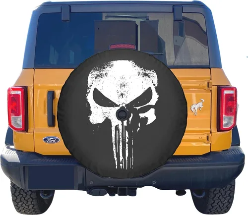 Vista 4 de Boomerang® USA - Cubierta suave para neumáticos de 30 pulgadas - Calavera envejecida - Compatible con Ford Bronco (con cámara de respaldo)