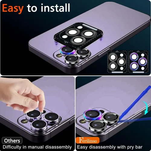 Vista 6 de Ferilinso Paquete de 3+3 para iPhone 14 Pro y iPhone 14 Pro Max, protector de lente de cámara, accesorios para cámara, aleación de titanio