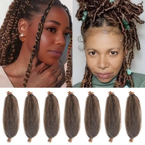 Vista 24 de Cabello afro trenzado elástico de 16 pulgadas, paquete de 3 marley twist para rastas falsas, trenzas rizadas de mariposa, cabello trenzado marley