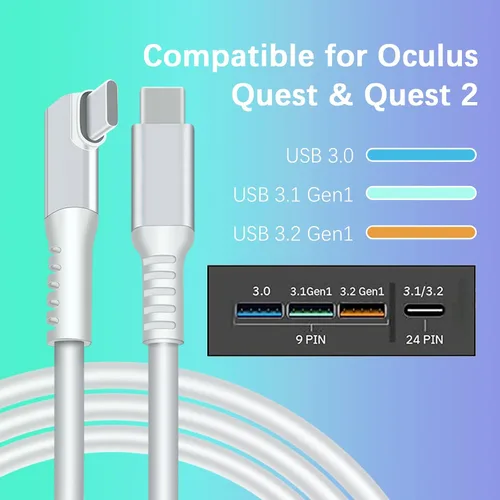 Vista 3 de INWECH Cable de enlace de 20 pies compatible con Quest 21 y PCSteamVR transferencia de datos de alta velocidad y carga USB 30 a USB C