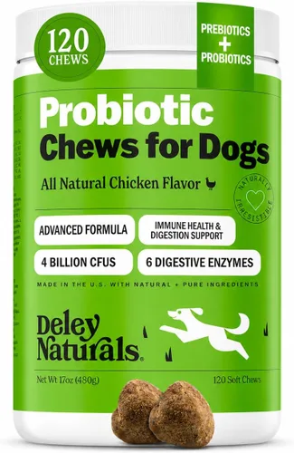 Vista 12 de Deley Naturals Probióticos masticables para perros – 4 mil millones de UFC probióticos para perros, prebióticos, enzimas para la digestión