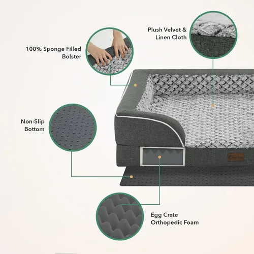 Vista 36 de Camas ortopédicas para perros grandes, cama de espuma viscoelástica impermeable para mascotas grandes con lados 89x56 cm, sofá para perros grandes