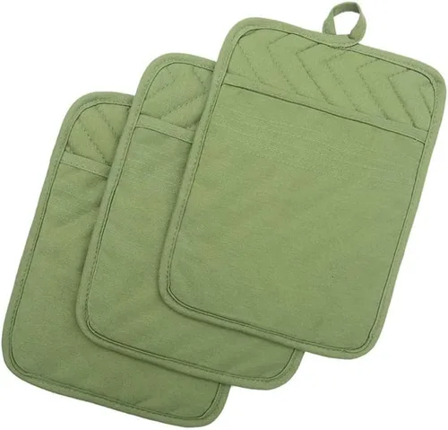 Vista 17 de Anyi Juego de soportes para ollas y guantes de horno de 7 x 9 pulgadas, resistentes al calor, de algodón, con bolsillo para ollas, características