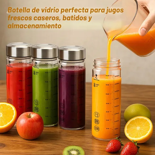 Vista 6 de Luxfuel Botellas de jugo de vidrio de 12 onzas con tapas, paquete de 4
