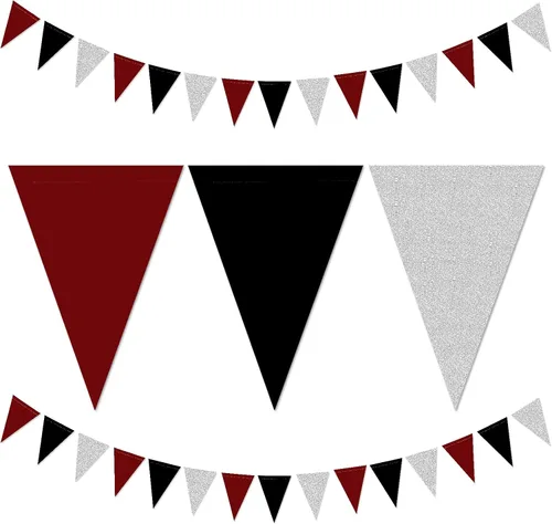 Vista 10 de Decoraciones de fiesta plateadas, negras y doradas, 2 banderines de papel para hombres, cumpleaños, Año Nuevo, jubilación, graduación, aniversario