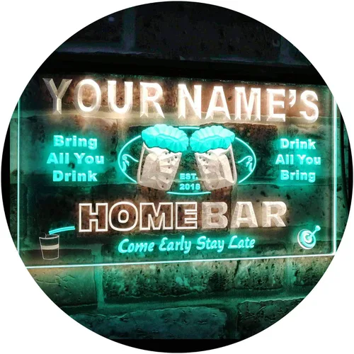 Vista 24 de Letrero luminoso Custom Home Bar Beer de neón; personalizado con nombre Blanco