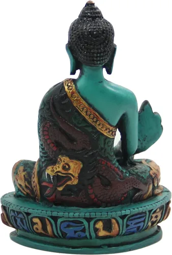 Vista 4 de DharmaObjects Estatua de Buda de medicina curativa tibetana pintada a mano Nepal (5 pulgadas, verde)