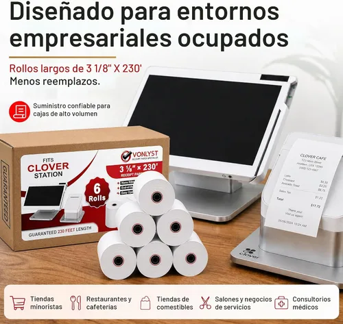 Vista 7 de Rollos de Papel Térmico de Recibo 3 1/8" x 230' para Clover Station (06 rollos)