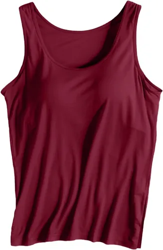 Vista 25 de Camiseta sin mangas con brasier integrado para mujer, sin mangas, correa ancha, ropa de dormir básica, para entrenamiento, yoga, camisola acolchada