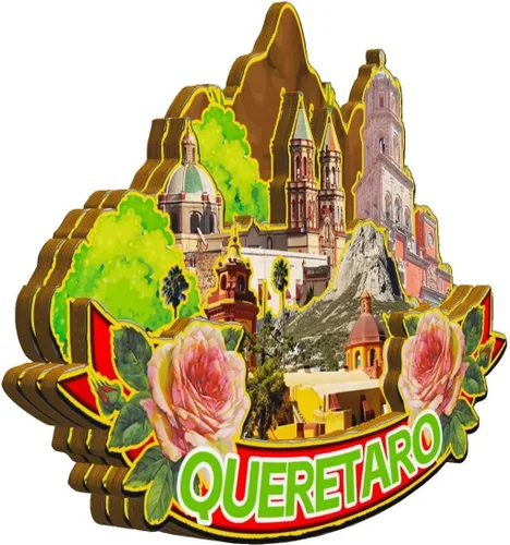 Vista 2 de Imán de madera para nevera de Querétaro, México, monumentos en 3D, recuerdos coleccionables, decoración hecha a mano, 2023