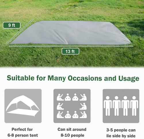 Vista 2 de AYAMAYA Tent Footprint, PU 3000 Waterproof Tent Ground Cloth Large Size for 2-8 Person Family Camping Tents Ground Sheet Mat with 6 Tent Stakes for