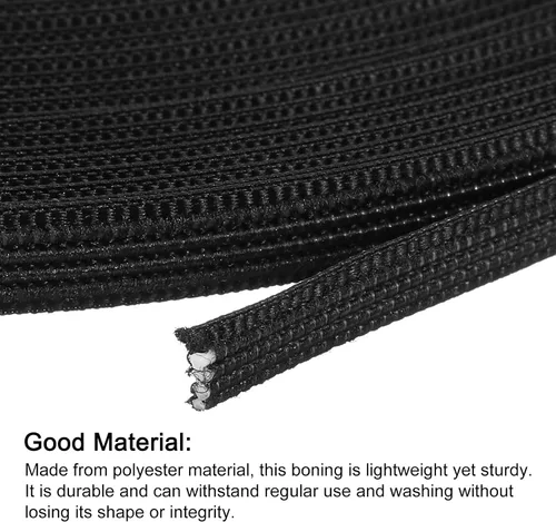 Vista 3 de uxcell Deshuesado para coser, 1 pieza de 5 yardas y 0.236 in – corsé de poliéster de alta densidad para vestido de novia, vestido de novia (negro)