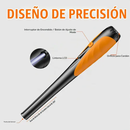 Vista 3 de Detector de Metales Pinpointer, 4 Modos de Búsqueda de Tesoros Localizador de Sonda Profesional Impermeable de Mano Varita Puntero, Detector