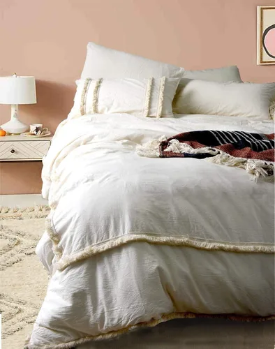 Vista 15 de Edredón hippie puro con borlas para dormitorio, manta bohemia con flecos indios, funda de edredón de algodón para mujer con fundas de almohada