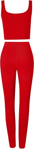 Vista 9 de JTWF Conjunto de entrenamiento casual de 2 piezas para mujer, camiseta sin mangas acanalada, cintura alta, leggings de yoga, ropa deportiva