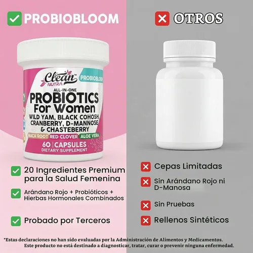 Vista 7 de Clean Nutraceuticals Probióticos para mujeres con D manosa, extracto de arándano, ñame silvestre, chasteberry – 20 cepas probióticas y prebióticas