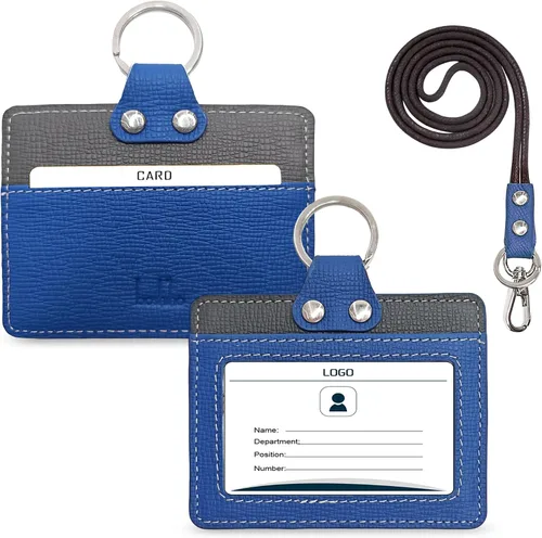 Vista 23 de Boshiho. Funda vertical, de piel, para tarjeta de identificación con cordón resistente., Negro