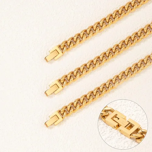 Vista 5 de Nocuswao Pulsera de eslabones cubanos para hombres y niños, joyería impermeable de acero inoxidable 316L, colores doradoplata y 78910 pulgadas