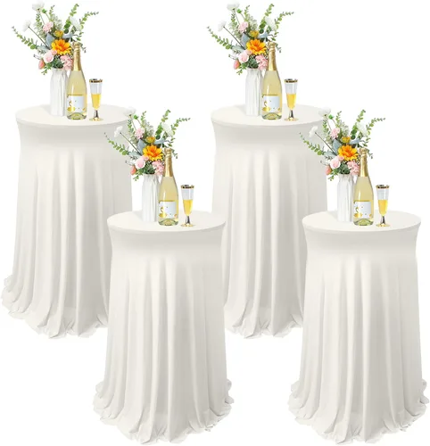 Vista 10 de Tegeme Paquete de 4 manteles redondos de elastano con falda, de 32 x 43 pulgadas, para mesa redonda, de elastano, elástico, para mesa, bar, boda